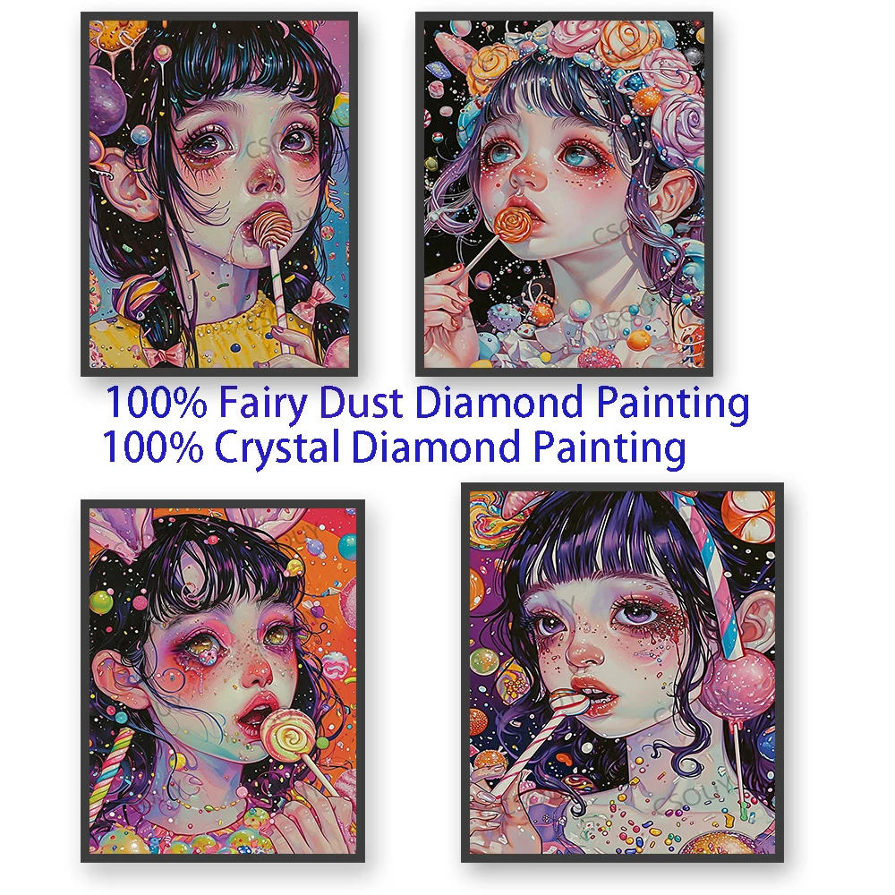 

Girl Holding Lollipop 100% Fairy Dust Diamond Painting Full Square Drill Crystal Cross Stitch Embroidery Mosaic Needlework Rhin