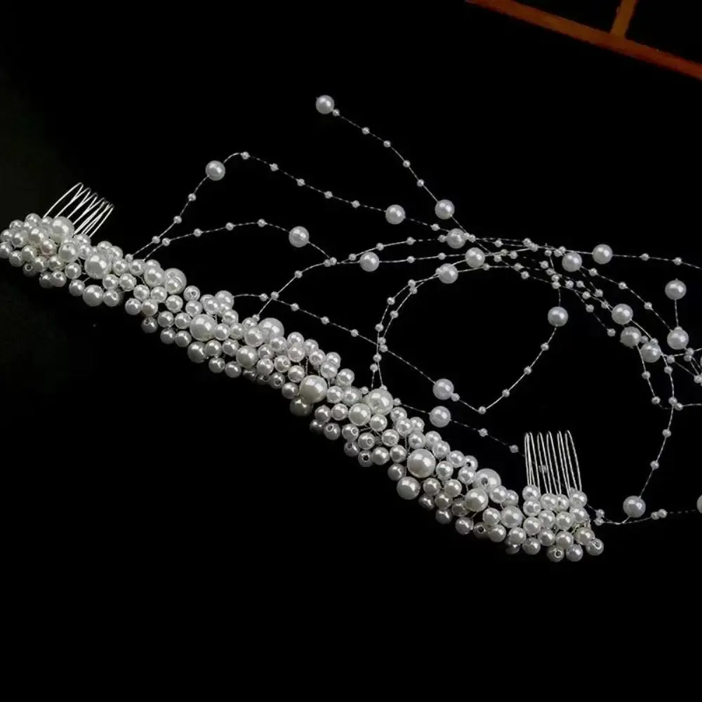Elegant Bridal Hair Comb Artificial Pearl Exquisite Bead Bride Hair Clips Tassel Decoration Headpiece Jewelry Bride Wedding image 5