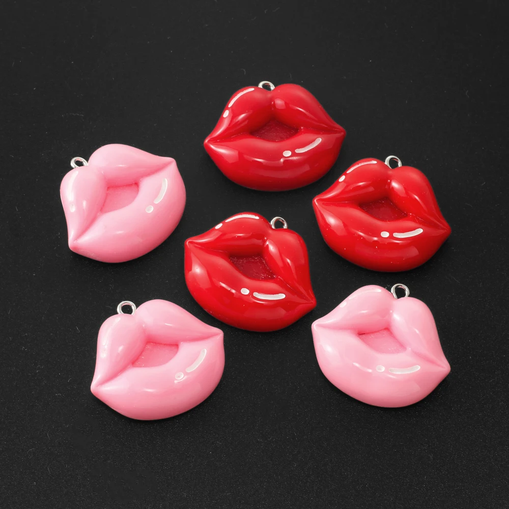 10 قطعة مضحك مثير الأحمر الوردي الشفاه الراتنج السحر الإبداعية قبلة الفم المعلقات ل قلادة أقراط Diy بها بنفسك النساء مستلزمات صناعة المجوهرات