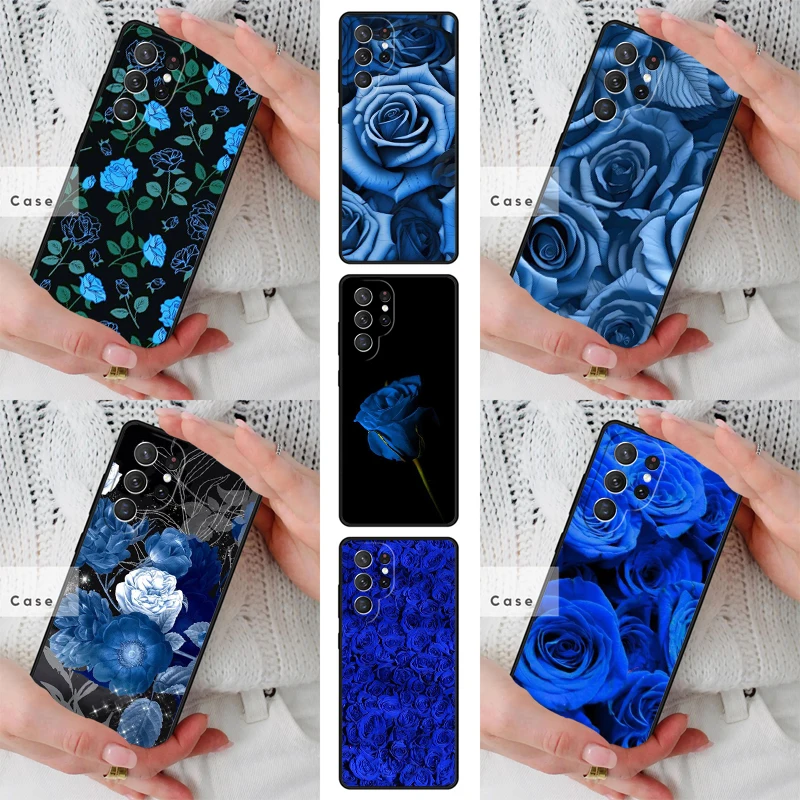 Blue Rose Art TPU Phone Case for Samsung Galaxy S26 S25 S24 S23 S22 S21 S20 Note10 Plus FE Ultra Cover