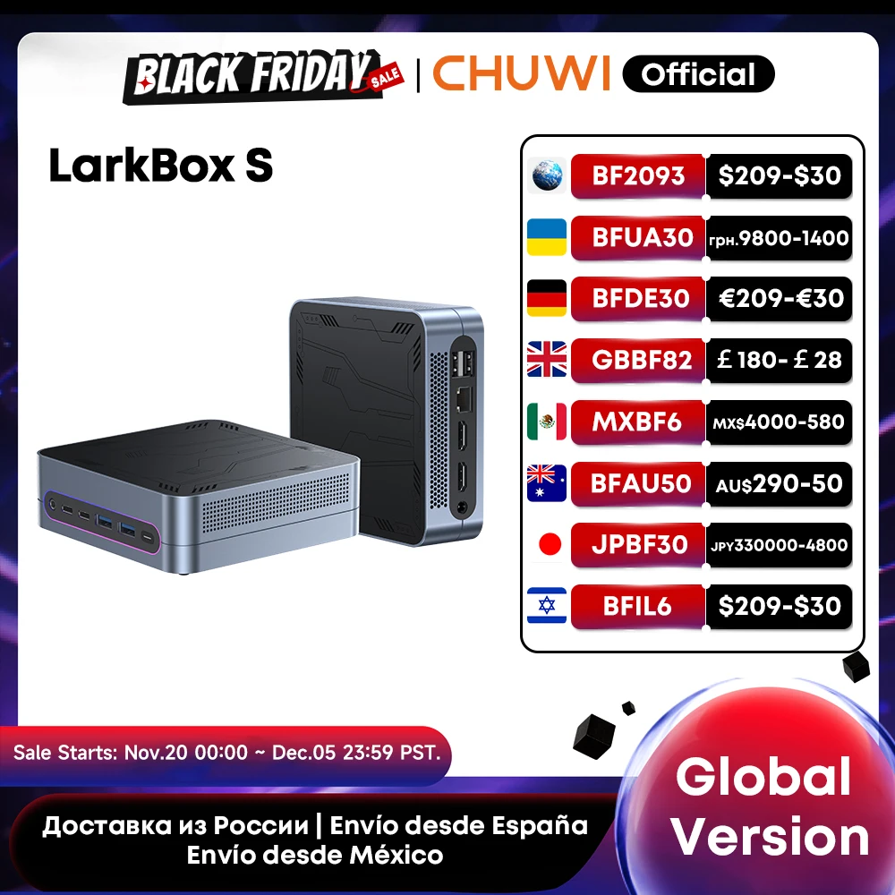 CHUWI-Mini PC LarkBox S, Core 1220P, 16 Go de RAM, 512 Go de SSD, PC de jeu, ordinateur de bureau de plongée UHD, Windows 11 avec lumière RVB