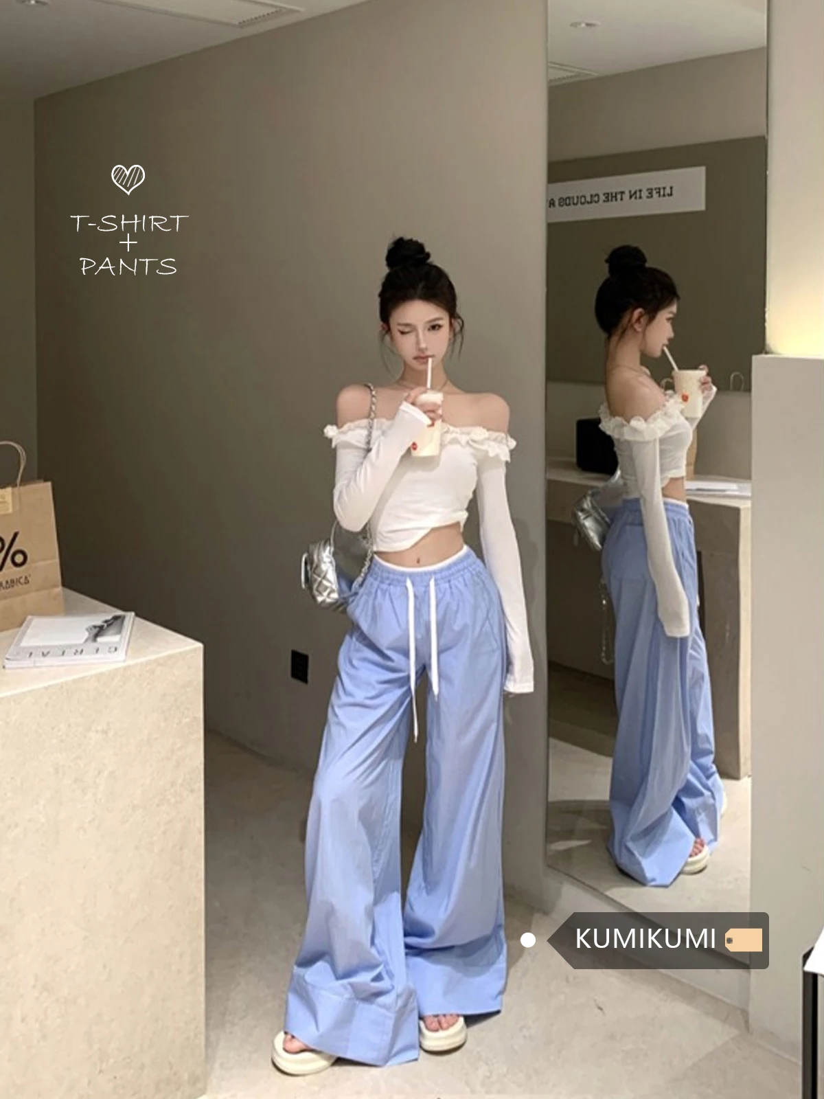 2024 wiosna/lato nowy biały trójwymiarowy kwiat głęboki kołnierzyk Top dla kobiet wiosna jednolity kolor prosta bluzka dla kobiet