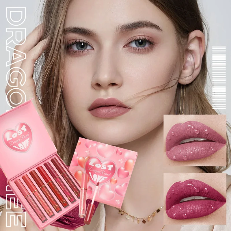 6Pcs Lip Gloss Set, Velvet Matte Lip Glaze, Waterproof and Sweat-Proof Lipstick, Non-Stick Matte Lipstick, Holiday Gift Set