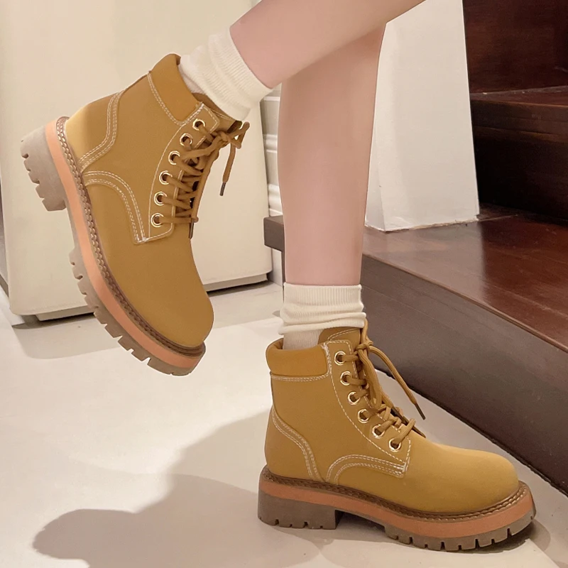 Botines planos de plataforma con cordones para Mujer, zapatos informales de viaje para caminar, invierno, 2024