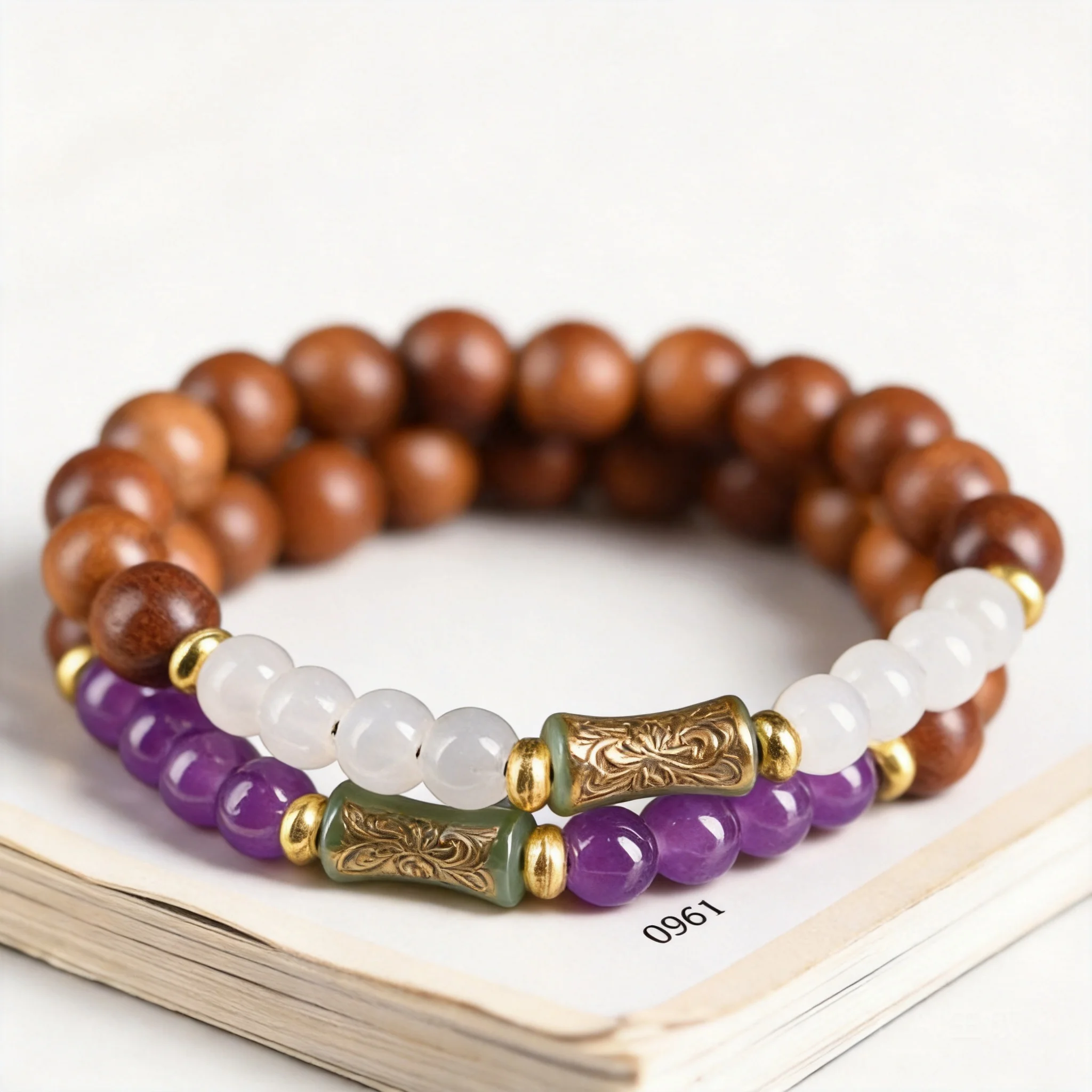 Chinese Style Fengshui Good Luck Burmese Grass Flower Pear 8mm Beaded Bracelet Bamboo Joint Blessing Wealth Prayer Beads Wristba