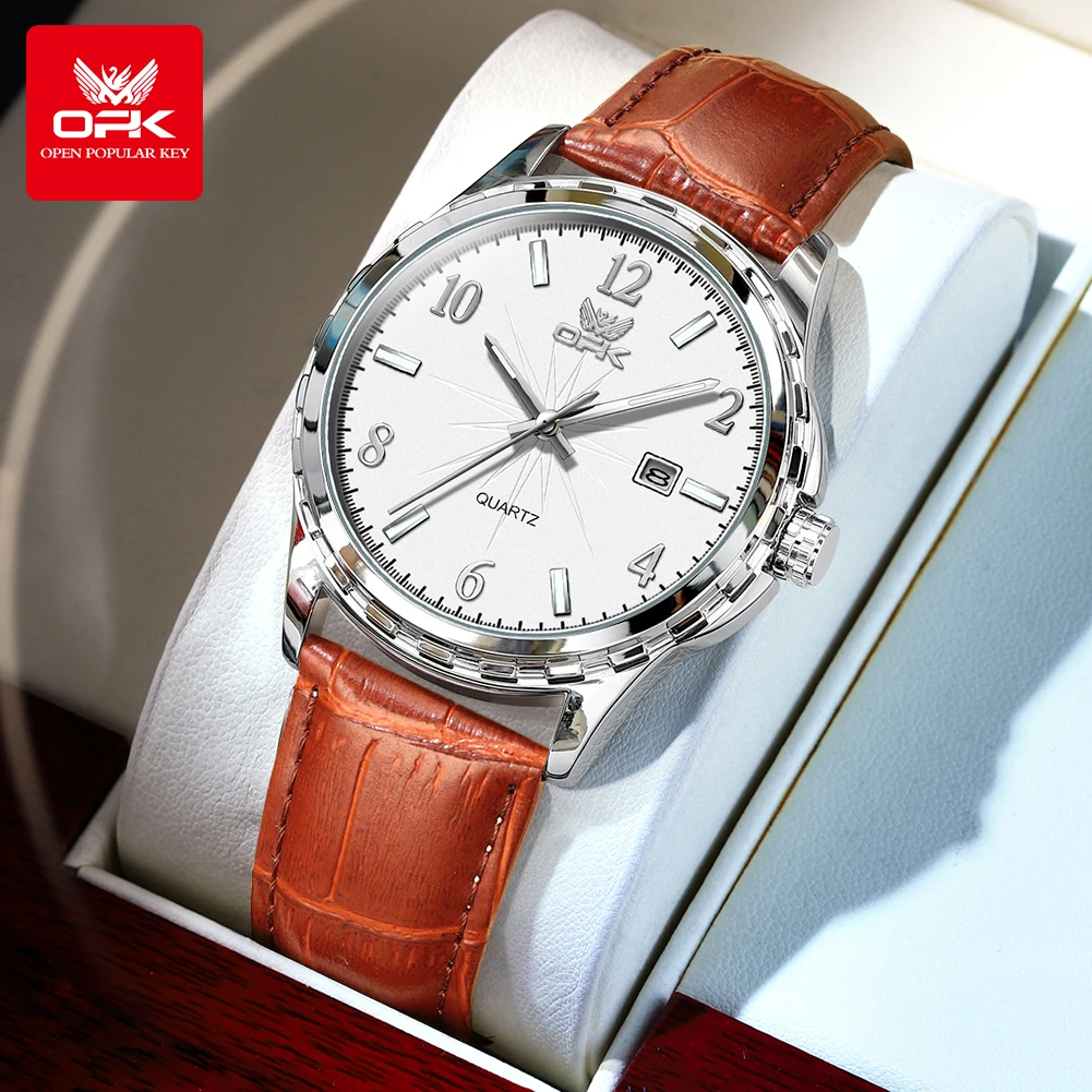 OPK 6031 Watches For Men Original Waterproof Digital Mirror Leather Strap Quartz Luminous Wristwatch Automatic Watch For Men