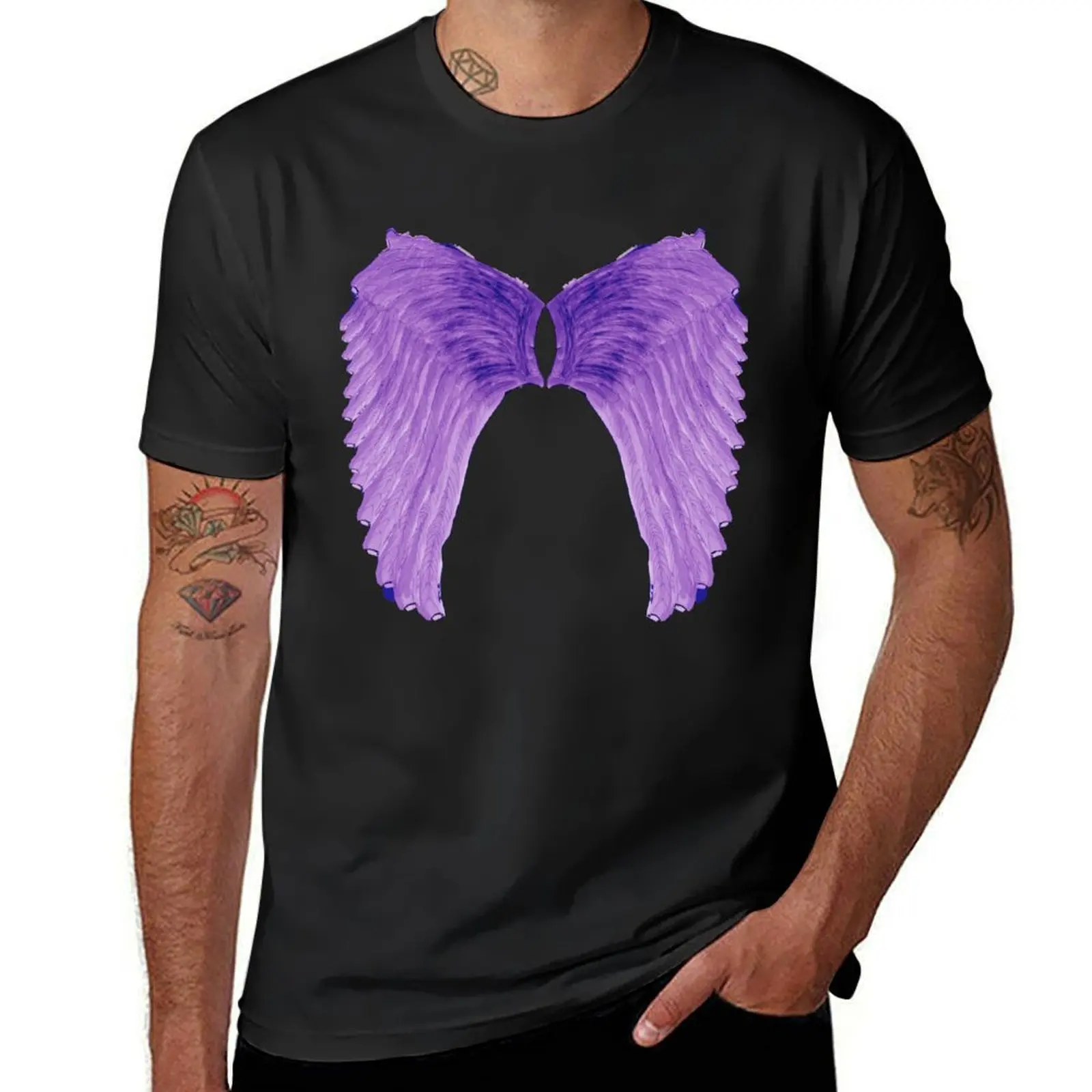 Purple and Blue Watercolor Angel Wing Design T-Shirt anime clothes Aesthetic clothing mens cotton t shirts