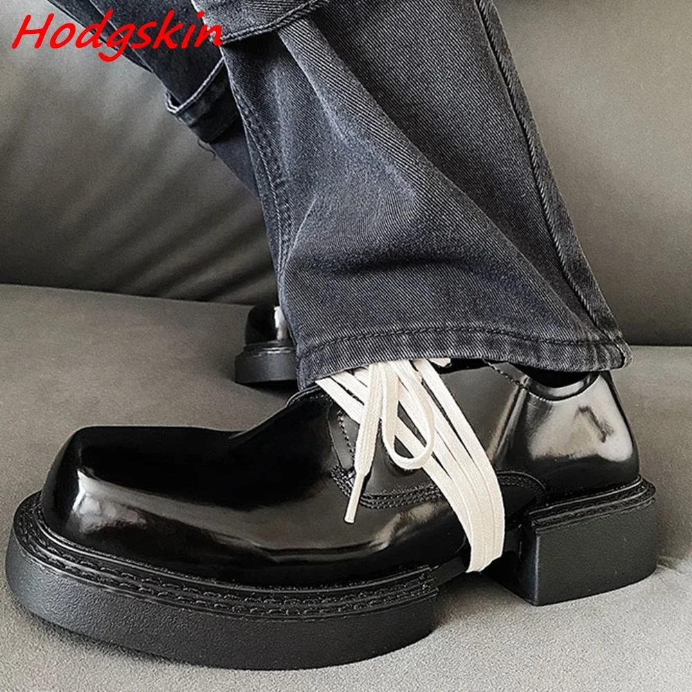 

Patent Leather Lace Up Men's Shoes Square Toe Black Cover Heel High Increasing Leather Shoes Spring Autumn Men's Dress Shoes