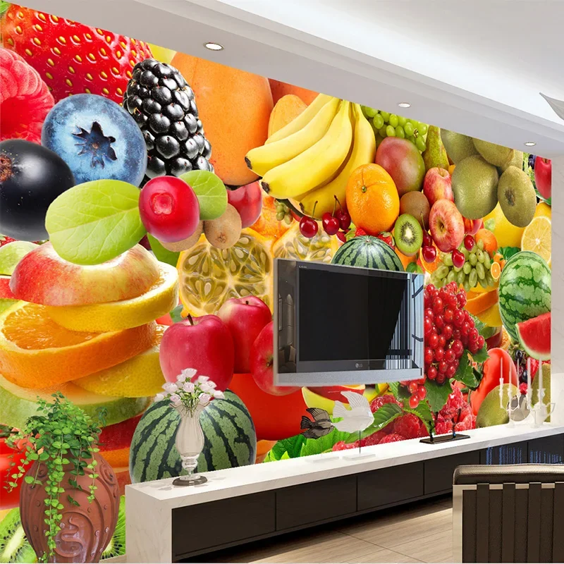 Custom Any Size Mural Wallpaper Modern 3D Stereo Fruit Photo Wall Paper Kitchen Fruit Shop Background Wall Decor Papel De Parede