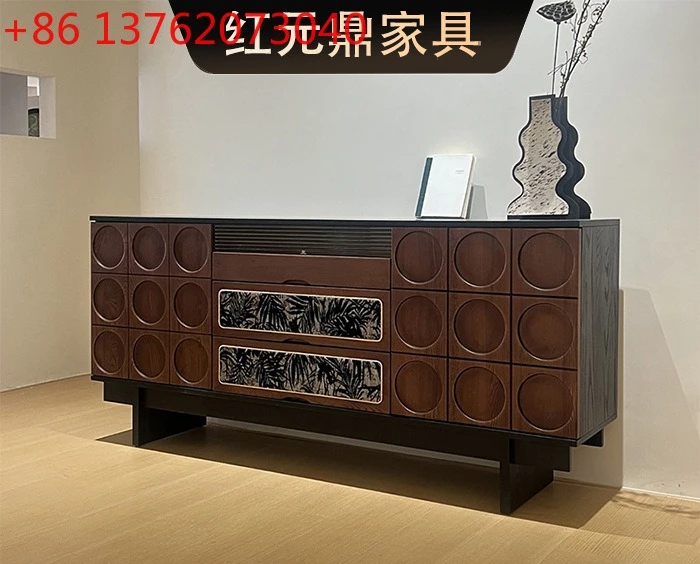 Nordic medieval style multi-pump storage type antique North American white wood dining side cabinet