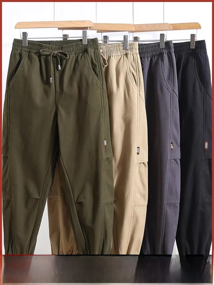 

Thiened Fce Повседневные брюки с завязками на талии для мужчин Молодежные брюки для активного отдыха Осень-зима Цвет Прямые длинные брюки