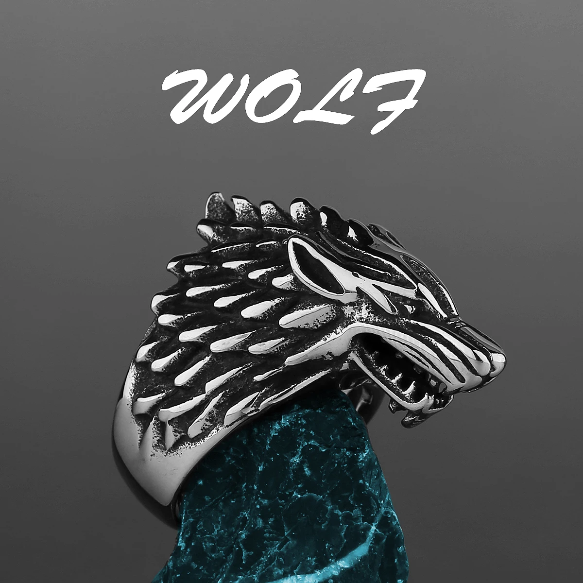 Viking Domineering Wolf Head Ring Men\'s Fashion Personality Creative Temperament Stainless Steel Ring Jewelry Gift Wholesale