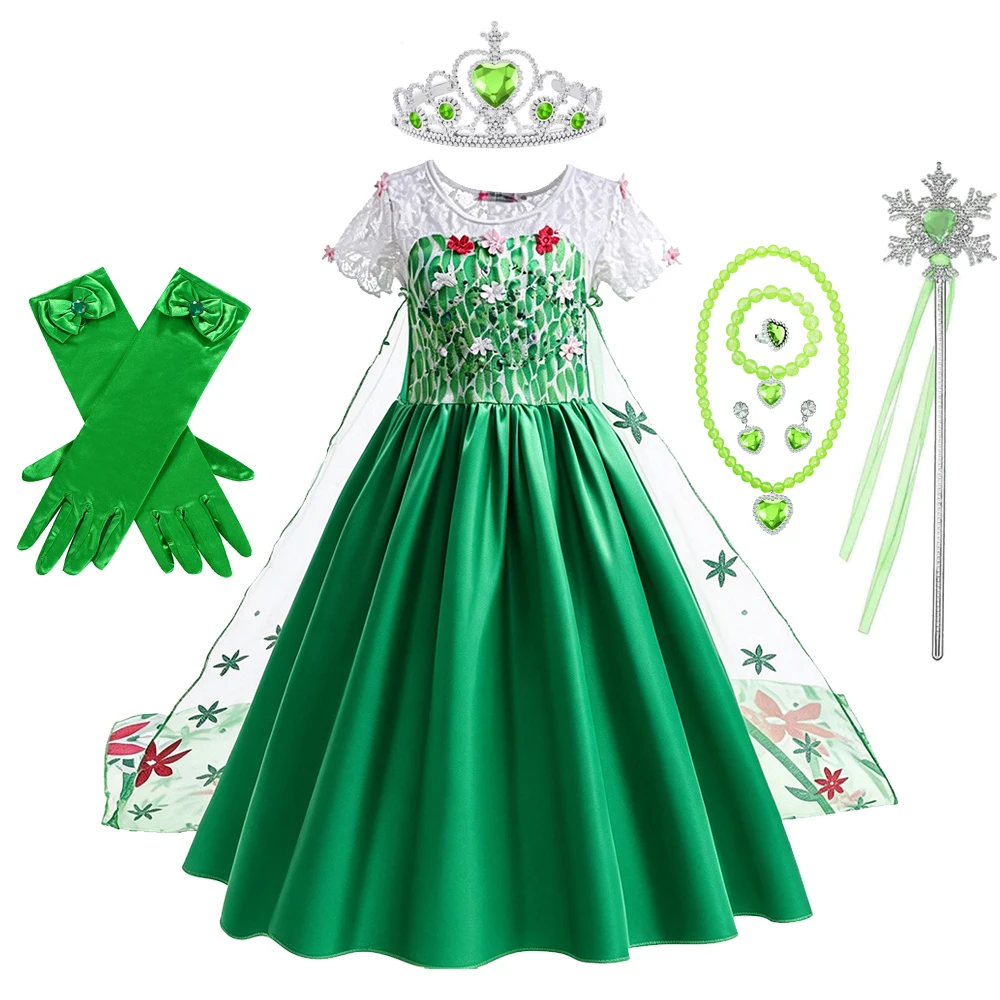Prinzessinnen-Kostüm Elsa-Kleid Grüne Kleider für Mädchen Überraschungs-Geburtstagsparty Halloween-Kostüm Kinder-Cosplay Schneekönigin – Detail 7