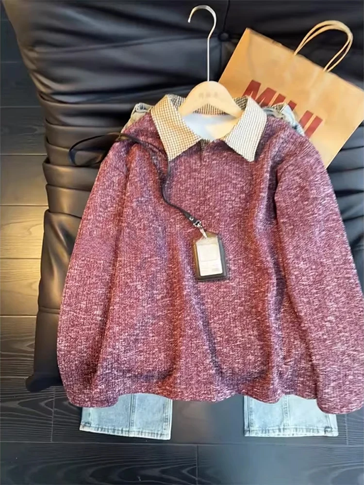 

Ретро-рубашка в клетку из фланели для мужчин, зимняя, с утепленным воротником, имитация двухслойности, красно-черная, комфортная.