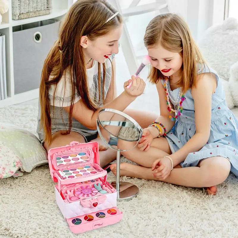 Little Girl Makeup Set Washable Real Cosmetic Pretend Play Kit Children's Cognitive Toys Dress-up Cosmetic Box Kid Friendly For