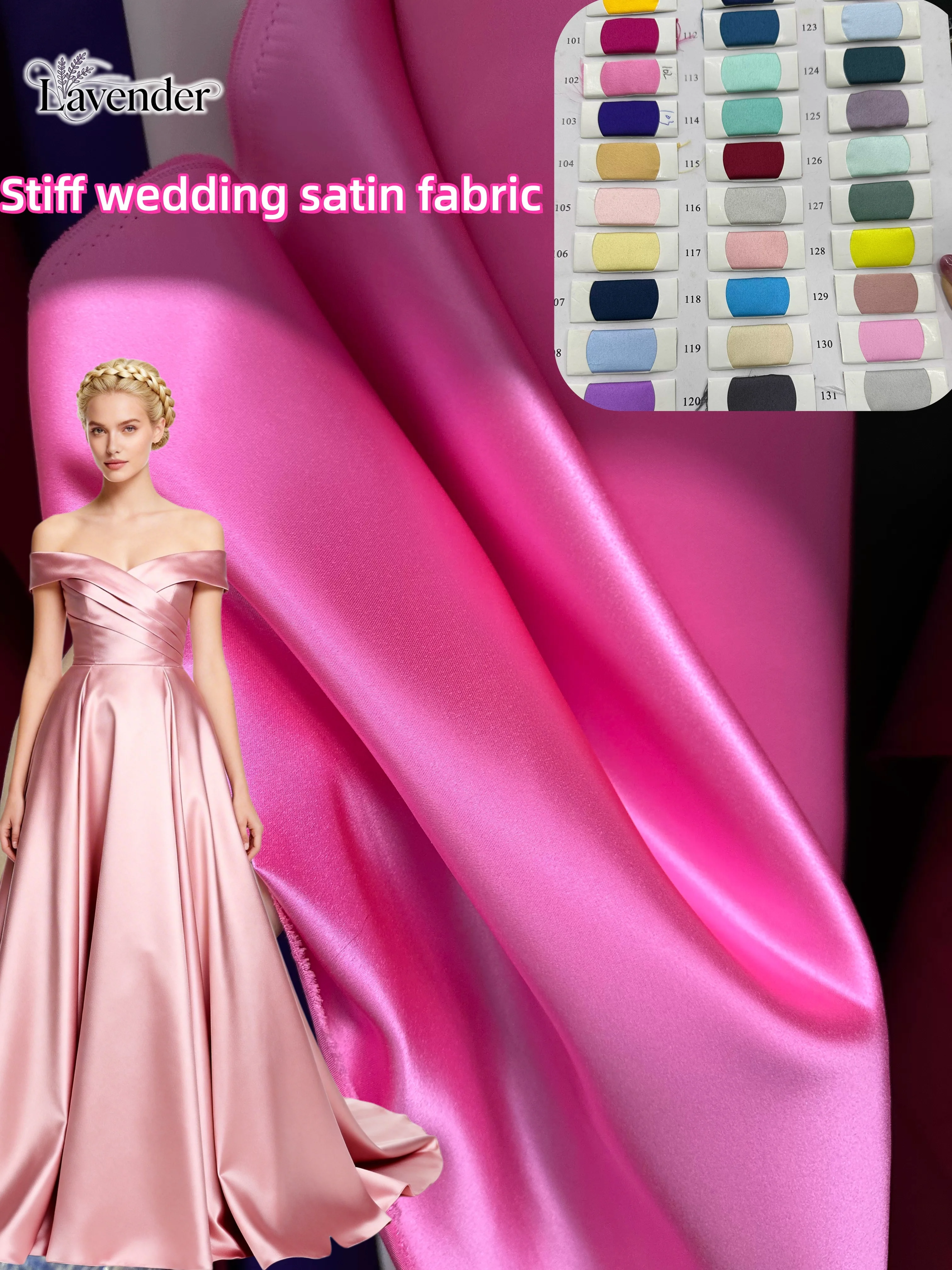 Thick satin dress stiff fabric sewn wedding dress DIY dining table  background design fabric sold by meter width 1.5 meters