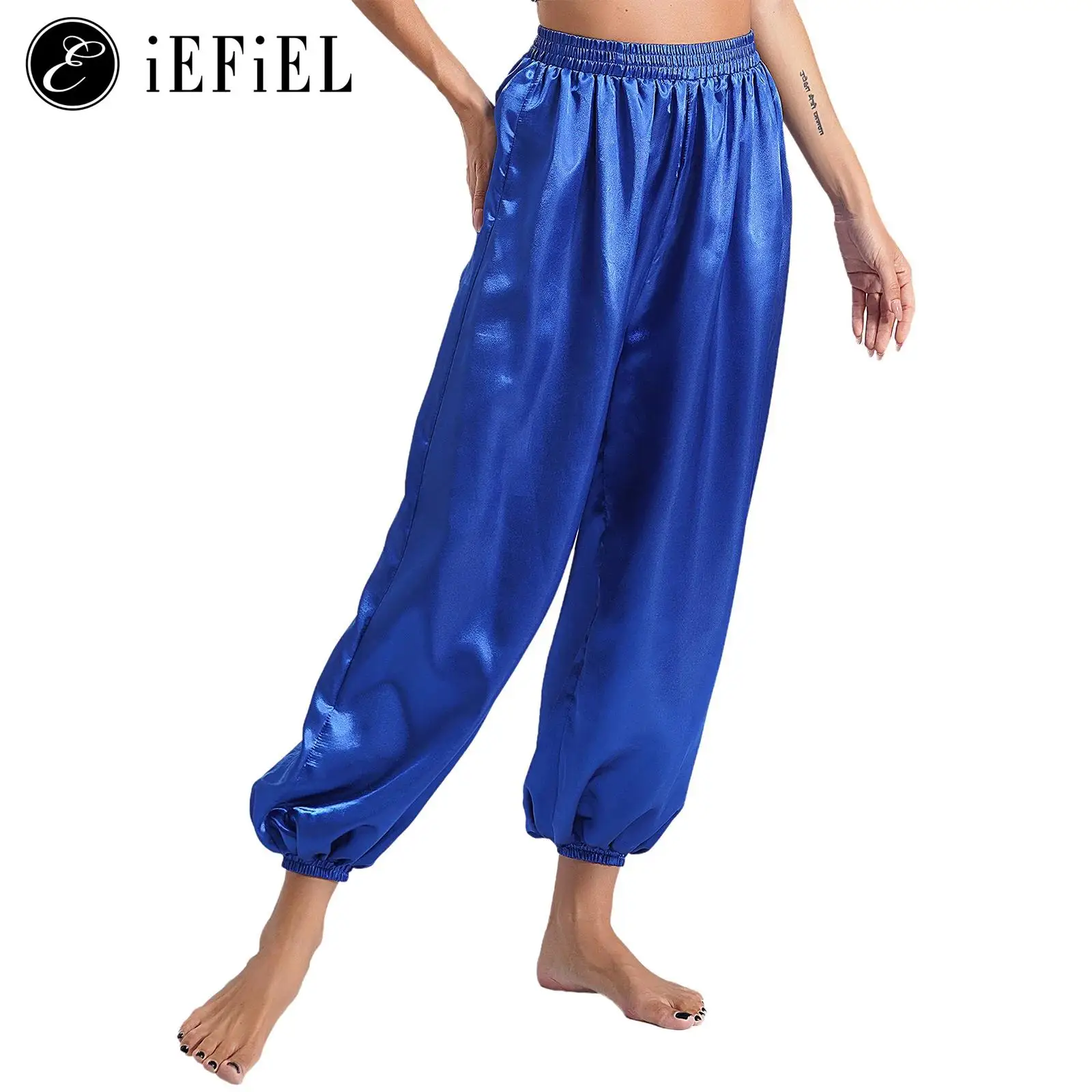 

Adult Silky Belly Dance Harem Pants High Waist Loose Fit Long Trousers Arabian Princess Dance Bloomers Tribal Dancewear