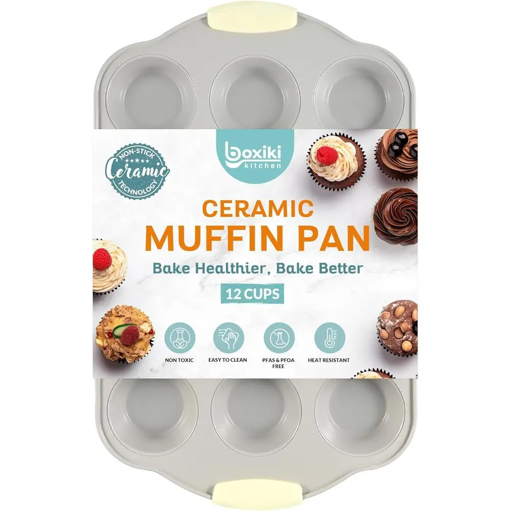 

Форма для выпечки на 12 кексов с коричневым покрытием - Прочная стальная форма для кексов с антипригарным покрытием - Профессиональный противень для маффинов с S-образными выемками