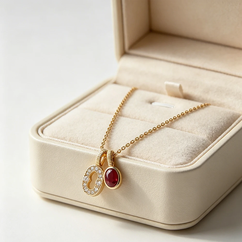 2026 New Trendy Red Zircon Pendant Necklace for Women Sweet Cute Inlay Clavicle Chain Charm Earrings Choker Jewelry Gift