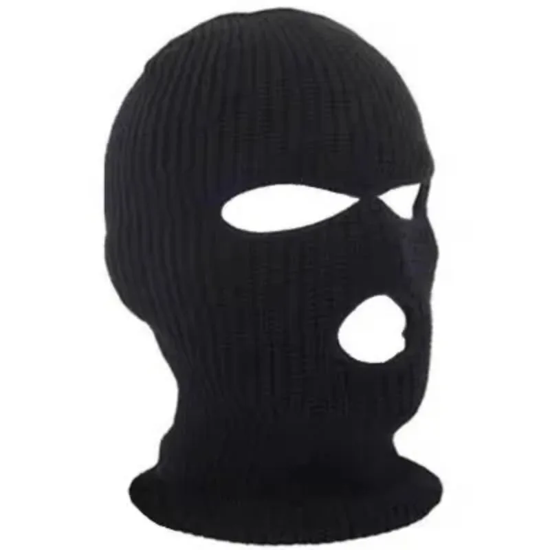 Winter Motorcycle Windproof Full Face Knit Hats Ski Mask Men Warm Wool Balaclava Embroidery Winter Hats Knitted 3 Holes Ski Mask