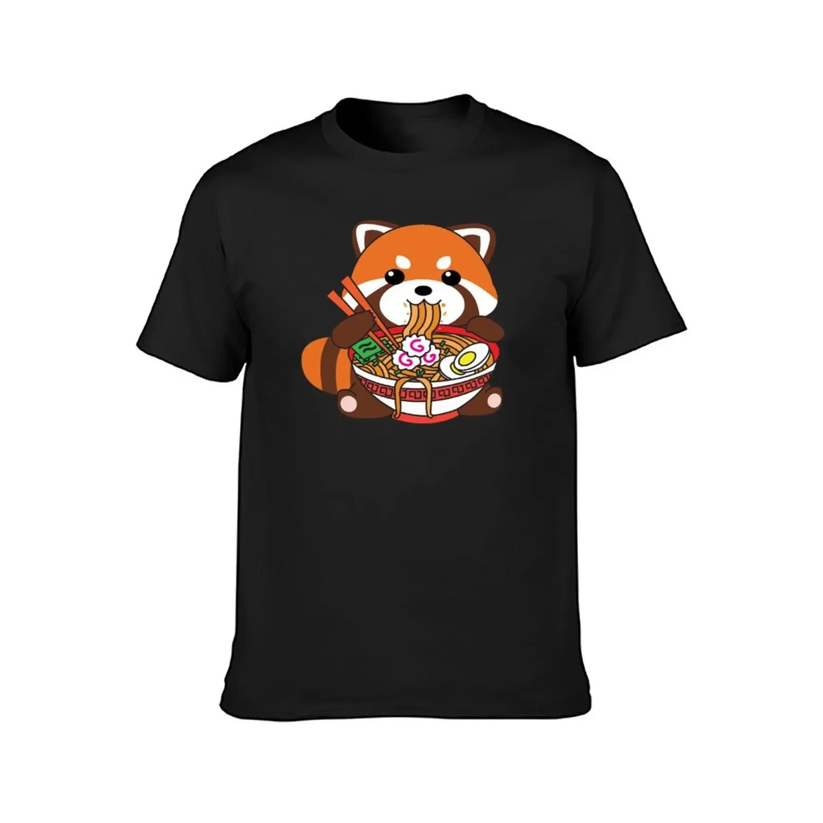 Cute Kawaii Red Panda Eating Ramen Noodles T-Shirt custom t shirt cute clothes Men's clothing