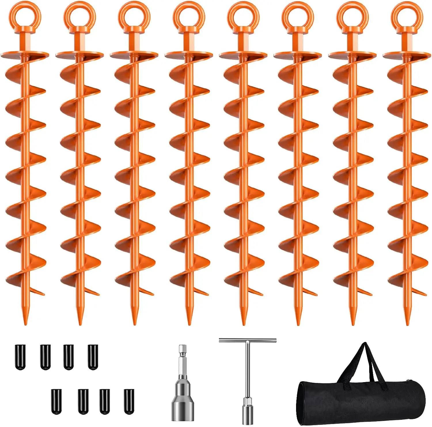 

8 Pack Spiral Trampoline Anchors with Nut and Tool, Heavy Duty for High Wind Sheds, Carports, Mobile Homes