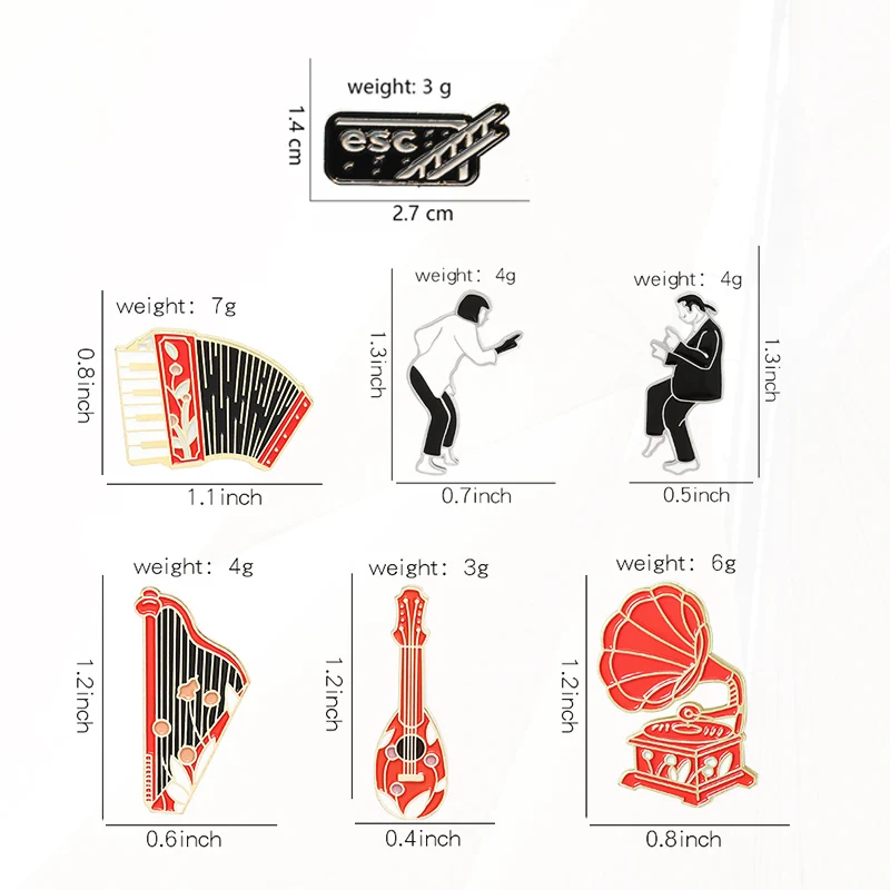 Enamel Pins Custom Phonograph Accordion Guitar Pin Badge Jewelry Gift Black red style  Pines Pulp Fiction Vintage Instrument