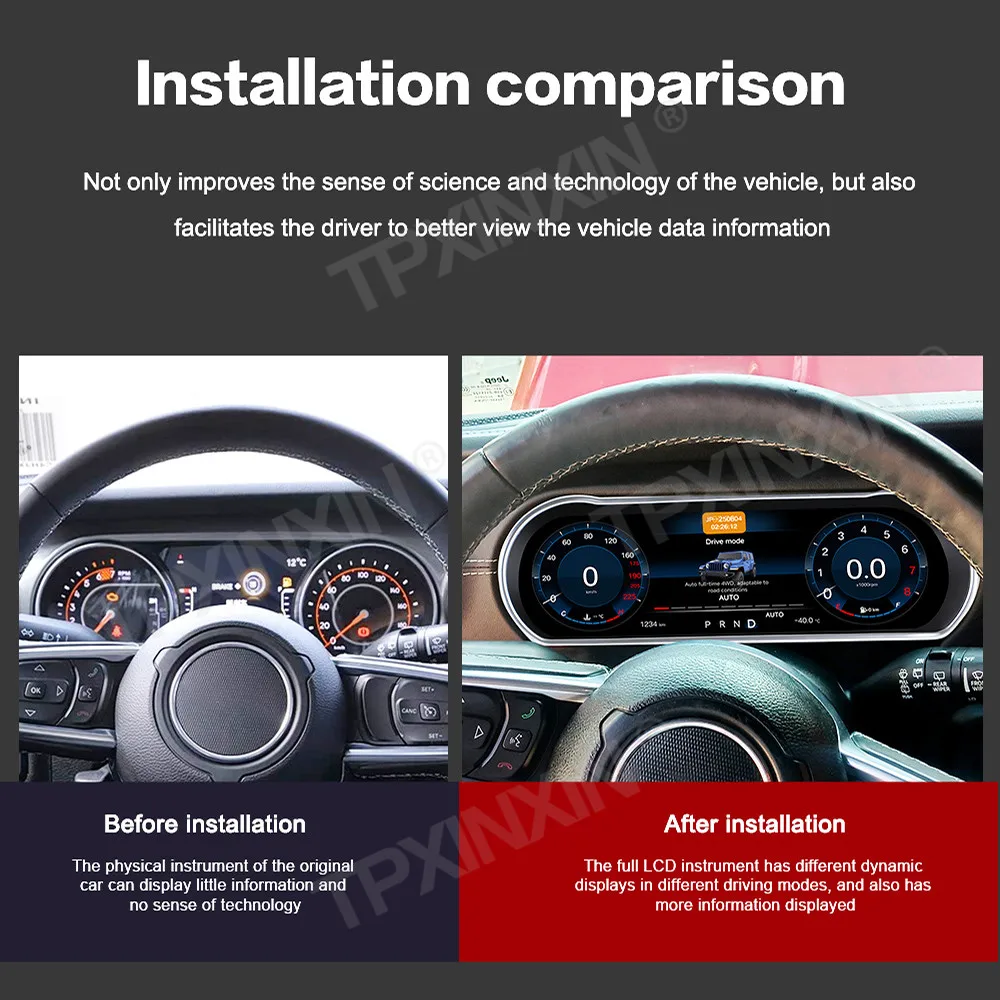 For Jeep Wrangler JL 2018~2023 Car Stereo Digital instrument Cluster odometer Tachometer instrument Cluster Android Auto Carplay