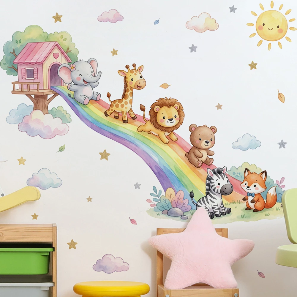 Cartoon-Tiere Regenbogen-Wands – Baby Nursery Jungle Bewertung und Preis