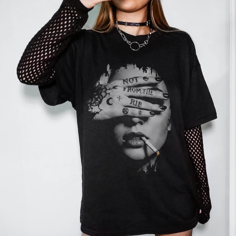 Lilith Feminist Shirt Not From The Rib Quote Tee Dark Feminine Graphic Women's T-shirts for Summer