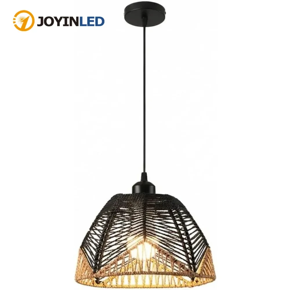 joyinled-ヴィンテージ籐シャンデリア天然籐ペンダントライト-dia-27-センチメートル織物ランプシェード付きダイニングリビングルーム-led-ランプ