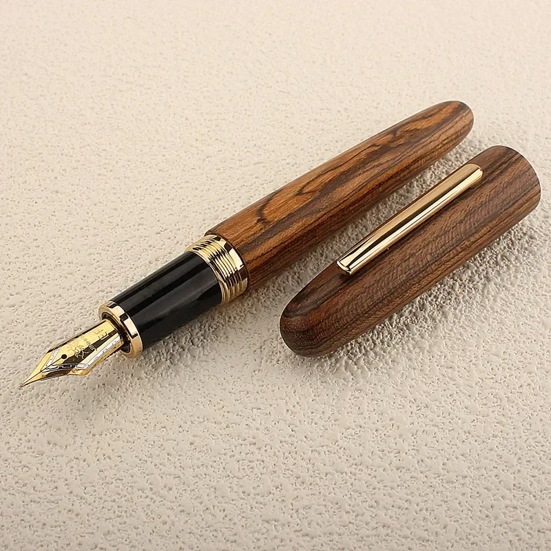 Imagem -02 - Jinhao Madeira Fountain Pen Tiger Stripe Golden Spin Papelaria Escritório Material Escolar Novo Presente de Aniversário Presente Pai 9056