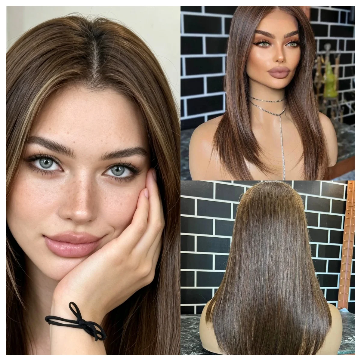 

13x4 Dark Brown Synthetic Lace Front Wig for Women Straight Hair with Natural Bangs Middle Part Silky Straight Daily Use Wig