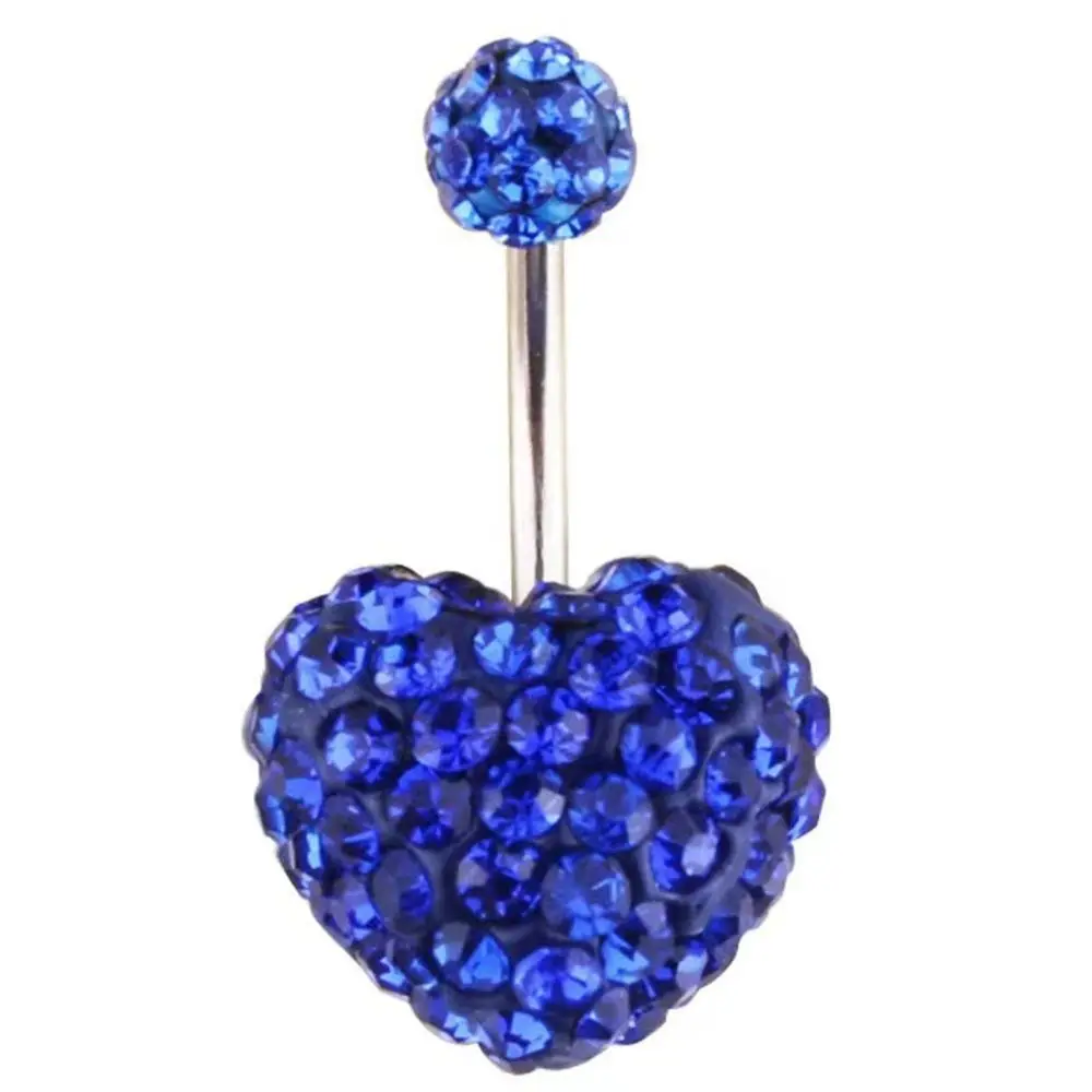 Double Gem Button Surgical Steel Multi Crystal Navel Rings Heart Belly Bar Body Piercing Fake Belly Ring