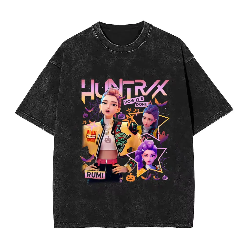 Kpop شيطان الصيادين ساجا بنين خمر غسلها تي شيرت الرجال النساء عيد الميلاد هالوين نمط تي شيرت الذكور موضة المتضخم التي شيرت