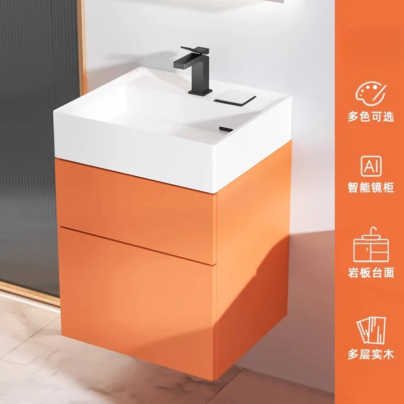 Nordic style solid wood bathroom cabinet combination, simple drainage basin after washing hands, small apartment bathroom