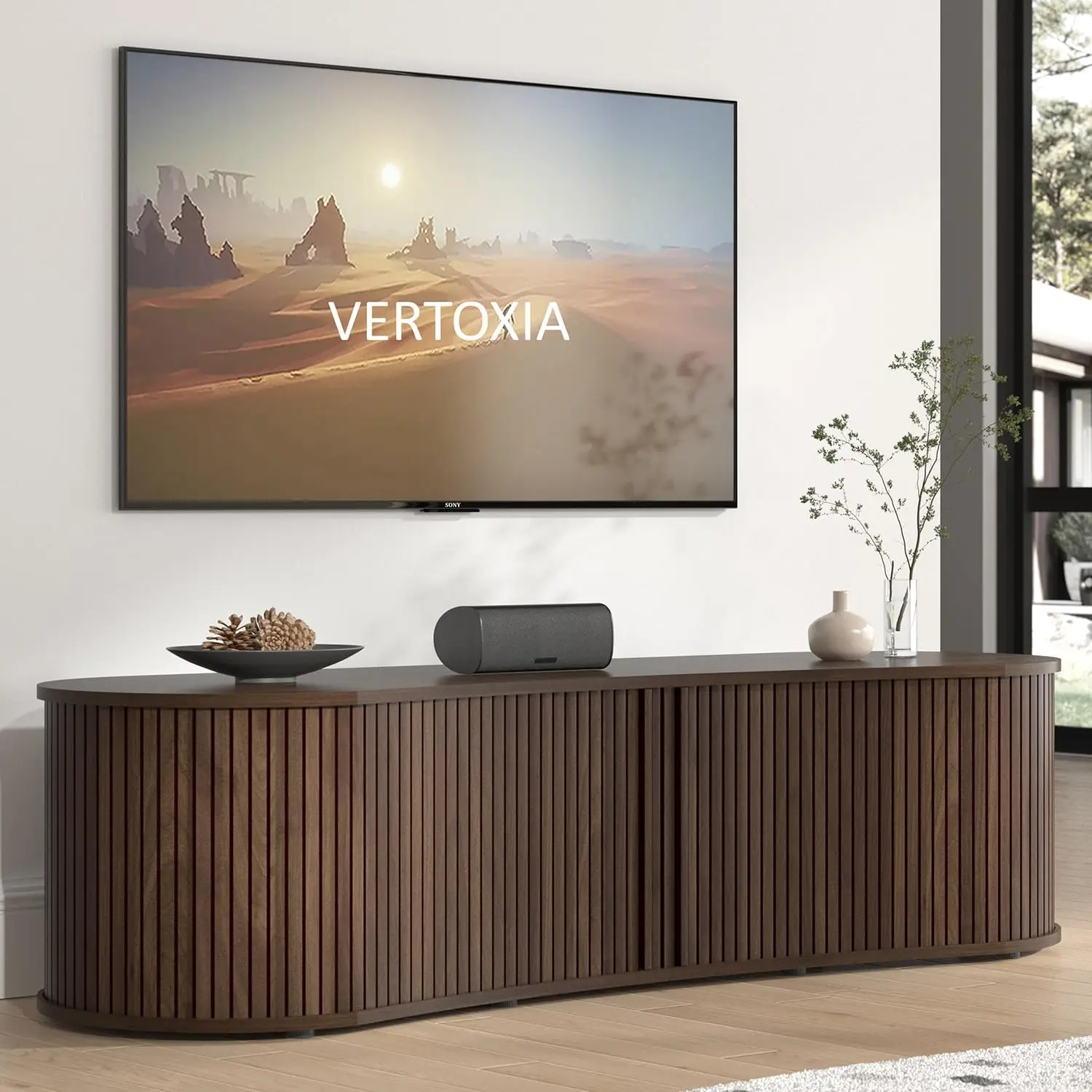 

Mid Century Modern TV Stand with Storage 59 Inch Walnut Media Console for Living Room Entertainment