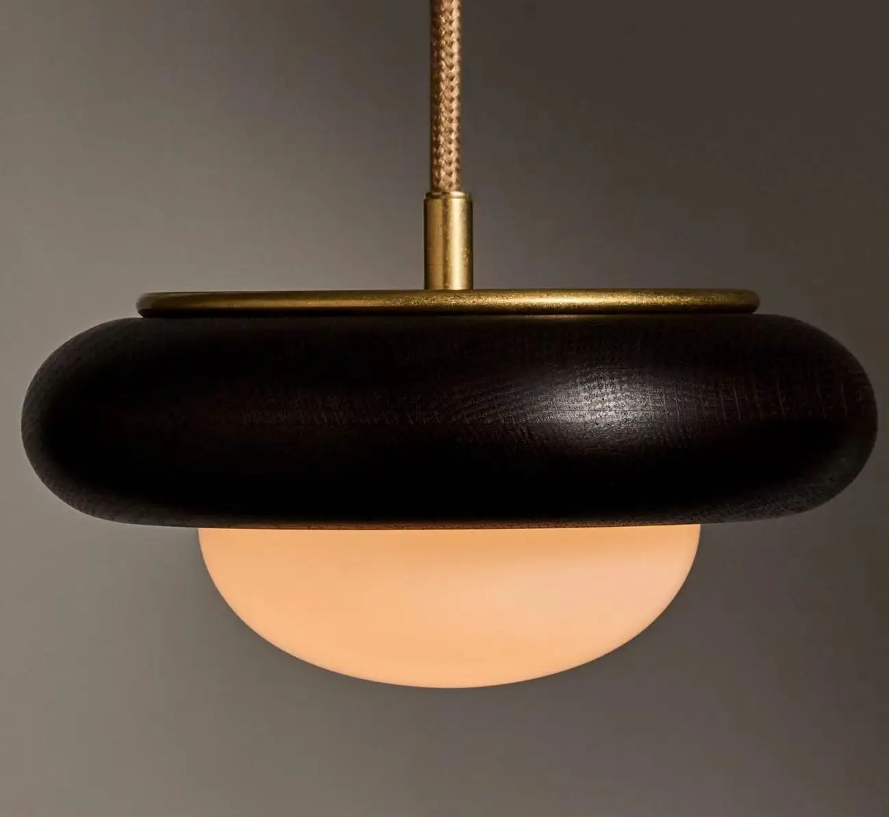 Nordic Wabi Sabi 2026 Solid Wood Ring Pendant Light Opal Glass Shade Walnut Brass Hanging Lamp for Bedside Kitchen Island