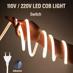 Tira de luces LED COB 360leds/M enchufe europeo de alto brillo 220V CRI RA90 impermeable al aire libre jardín FOB cinta LED para iluminación de dormitorio cocina