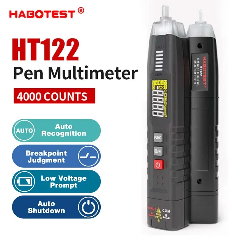 HABOTEST HT122 Digital Pen Type Multimeter DC AC Voltage Tester Smart Multi-meter NCV Phase Sequence Auto Ranging Multimetre