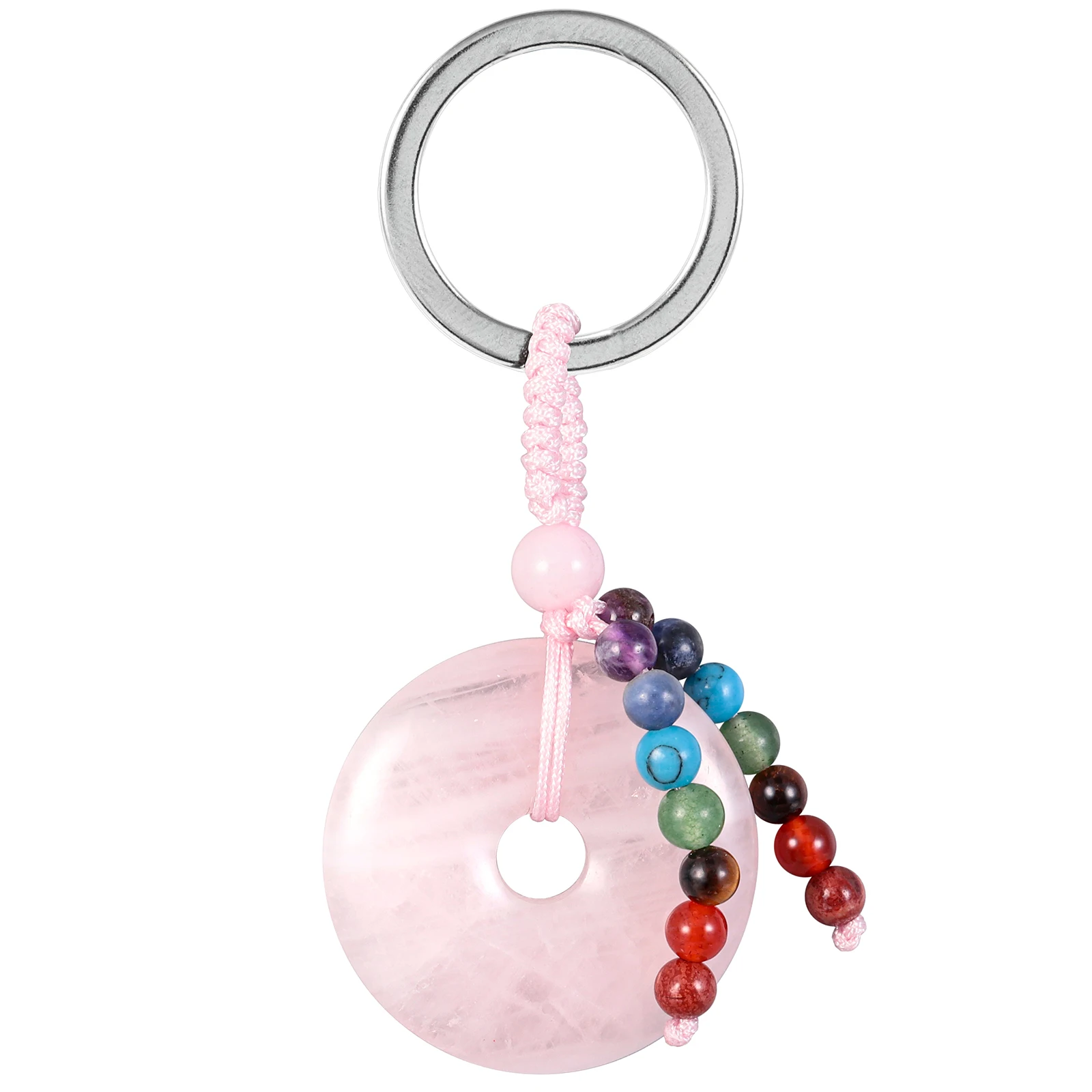 Natural Crystal Stone Lucky Coin Couple Keyrings Healing Gemstone 7 Chakra Beads Peace Buckle Keychains Car Key Lanyards