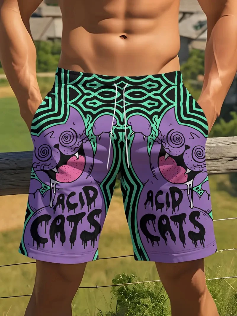

2025 Cute Cartoon Cat Printed Shorts For Men Women Sports Shorts Fashion Y2k Beach And Casual Summer Swimming Trunks Quick Dry
