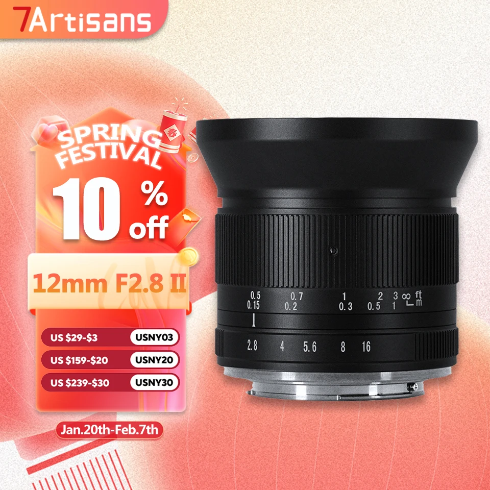 7artisans APS-C 12mm F2.8 II Ultra Wide Angle Lens for Photography with Sony E Fujifilm XF Nikon Z Canon EOS-M RF M43 Mount