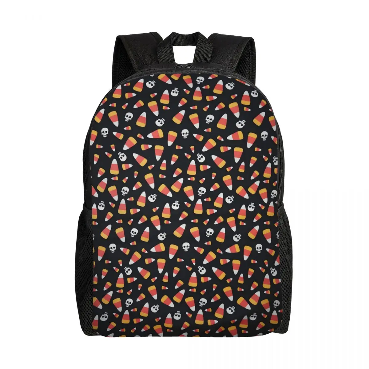 Custom Halloween Candy Corn And Happy Skulls Travel Backpack Women Men School Computer Bookbag College Student Daypack Bags