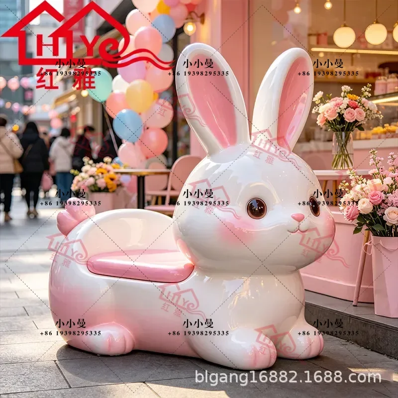 Cartoon Tiger Rabbit Fiberglass Seat Outdoor Commercial Street Resting Chair Mall Display Stool Durable Public Seating