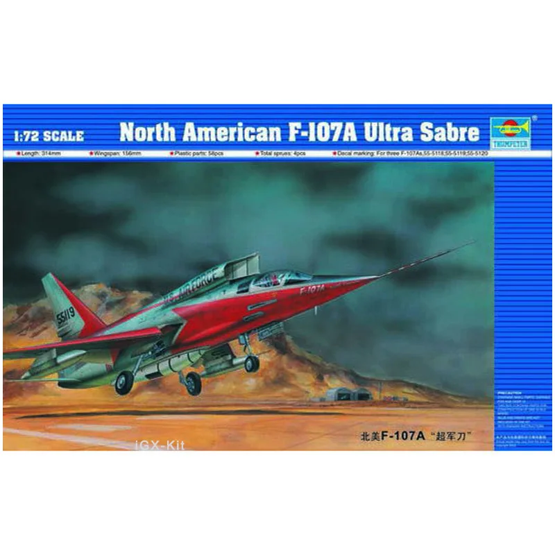 Trumpeter 01605 1/72 Scale US F107 F-107A Ultra Sabre Fighter Military Aircraft Plastic Assembly Model Building Kit Toy Gift