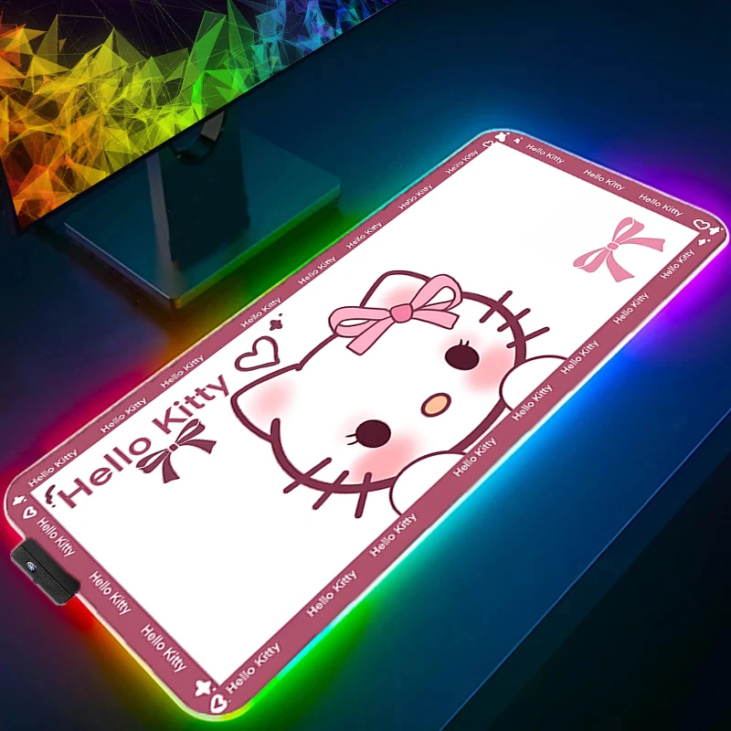 Imagem -04 - Rgb Led Mouse Pad Padrão Olá Kitty Bloqueio Borda Mousepad Grande Mouse Pad Computador Jogos Teclado de Borracha Mesa Kawaii