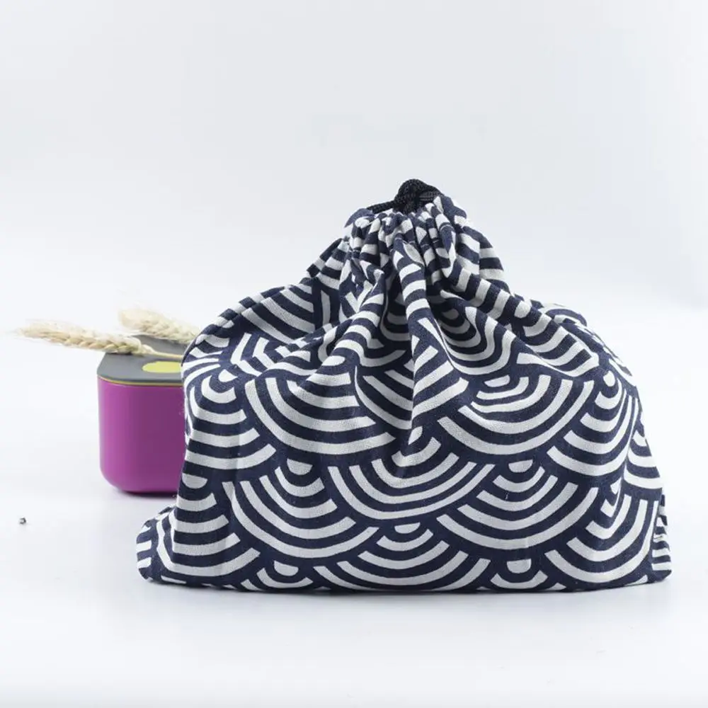 

Storage Bag Geometric Cotton linen Outdoor Lunch Tote Pouch Japanese Style Lunch Box Food Hand Bags Drawstring Lunch Bag
