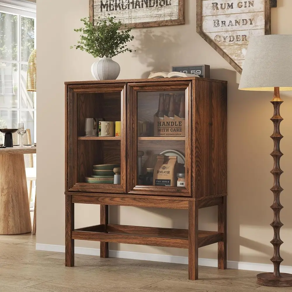 

Sideboard Buffet Cabinet with Storage, Small Kitchen Coffee Wine Bar Cabinet with Glass Door, Wood Sideboard Table for Dining Ro