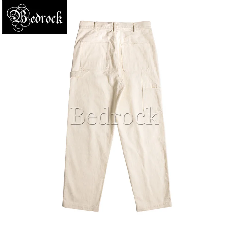 

American retro painter trousers men's beige slub pattern high waist loose straight overalls casual one washed cargo pants